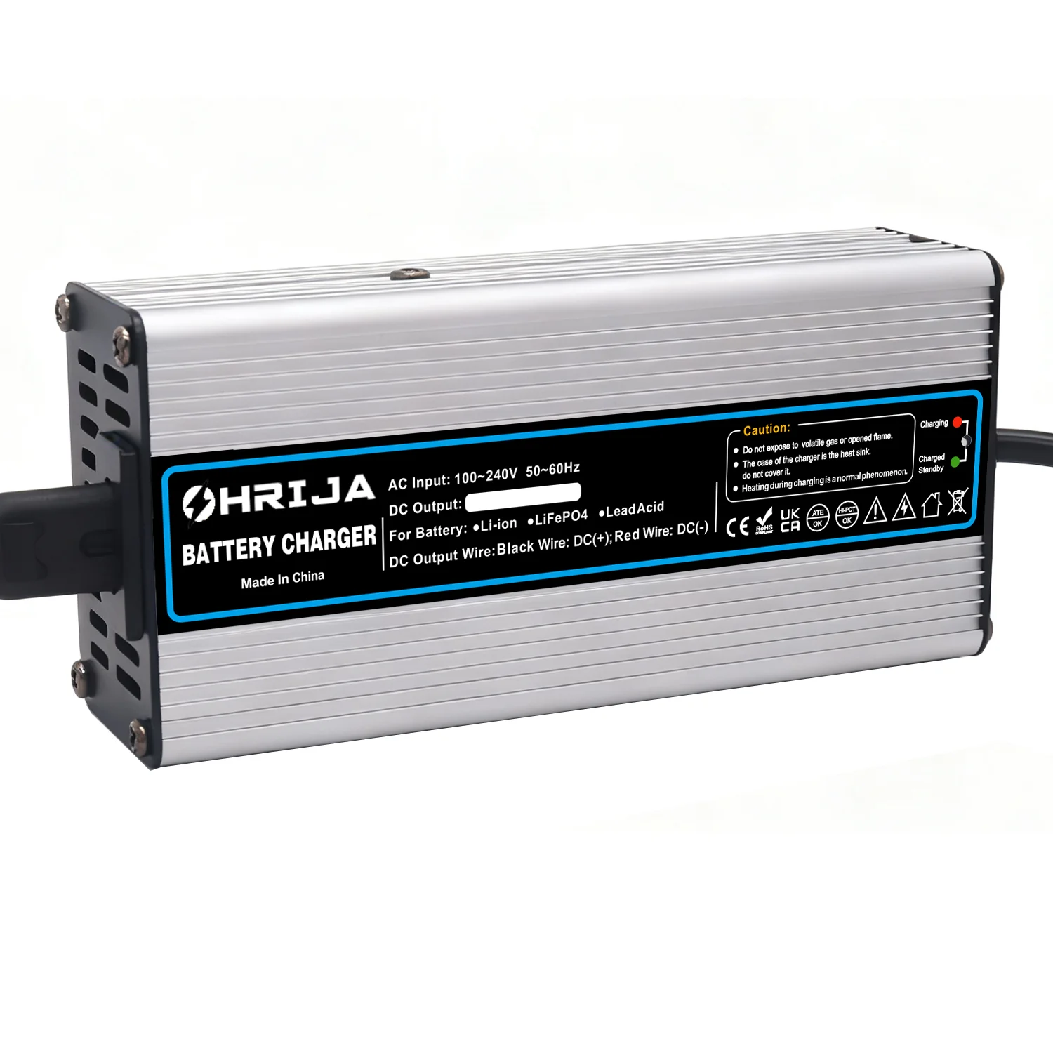 شاحن ذكي 54.6 فولت 2 أمبير مناسب لبطاريات ليثيوم 13S 48 فولت مع غلاف من سبائك الألومنيوم، بدون مروحة، صامت، DC5.5*2.1 OHRIJA