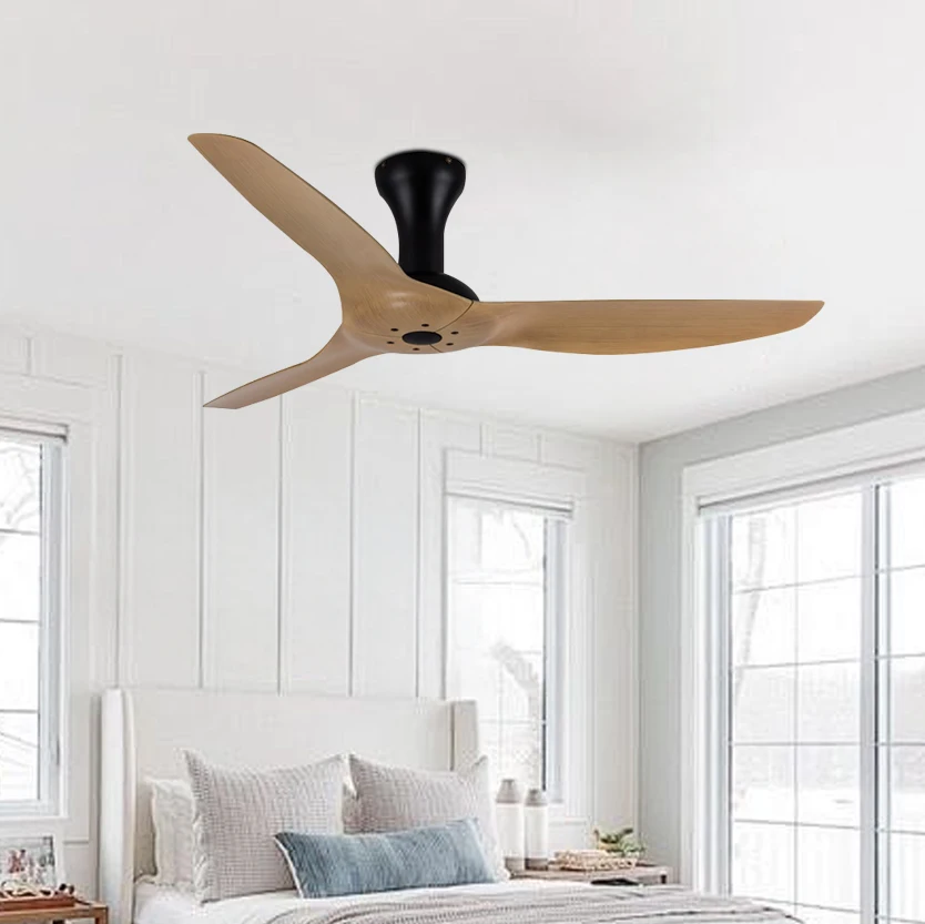 52 Inch Flush Mounted 3 Blades Ceiling Fans with Remote Control and Silent Reversible DC Motor for Patios Living Room Bedroom