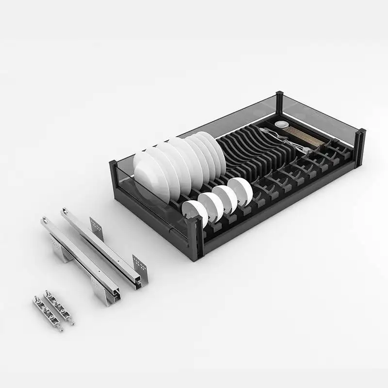 مجموعة سلة سحب من نوع درج مزدوج الطبقة من الألومنيوم بالكامل، سلة أطباق صغيرة الحجم، خزانة تخزين ضحلة للمطبخ