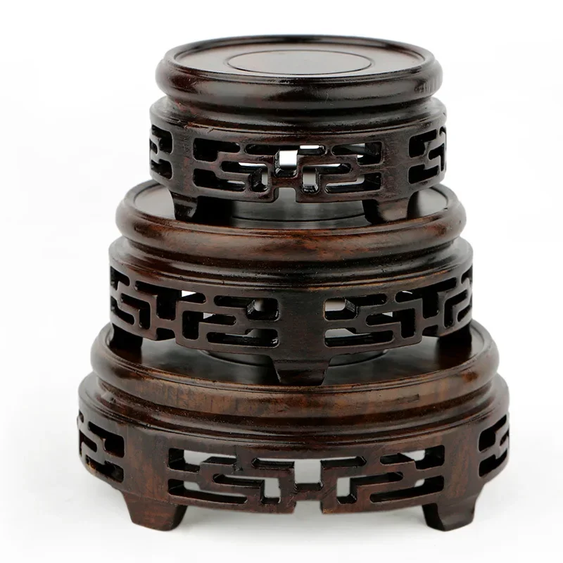 Rosewood Stone Fret Base Solid Wood Stone Ornament Base Wenge Ebony Wood Purple Clay Pot Base