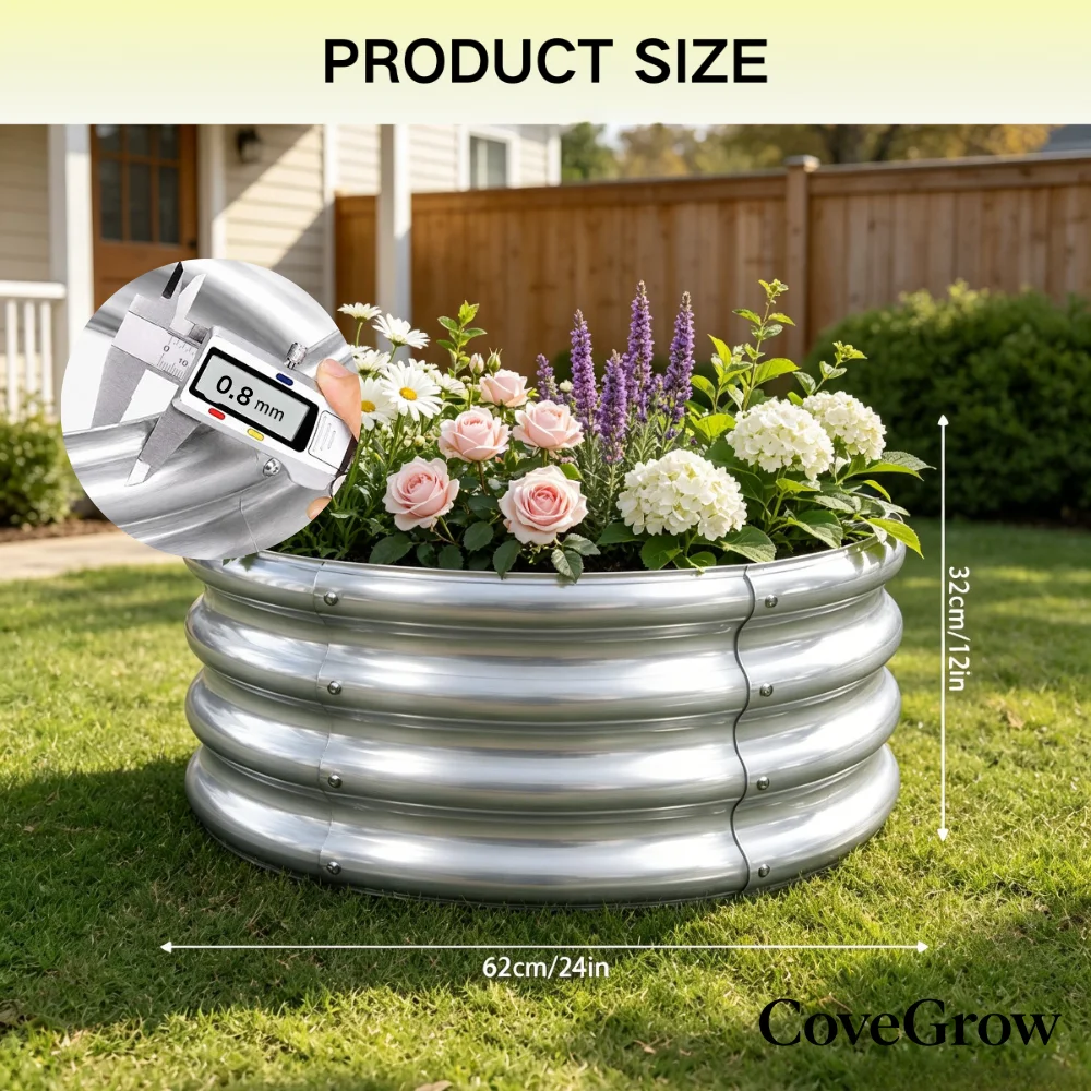 Round Galvanized Metal Raised Garden Bed for Outdoor with Open Bottom Metal Plant Bed For Garden Planting