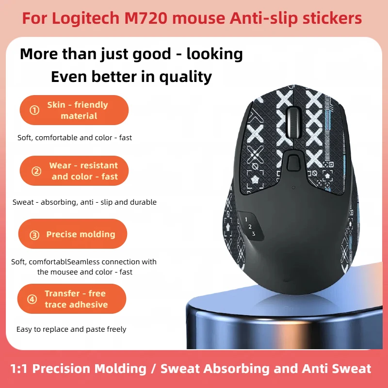 Sweat-Absorbing Anti-Sweat Decals For Logitech M720 – Full-Wrap Anti-Slip Cover, Side & Palm Protection