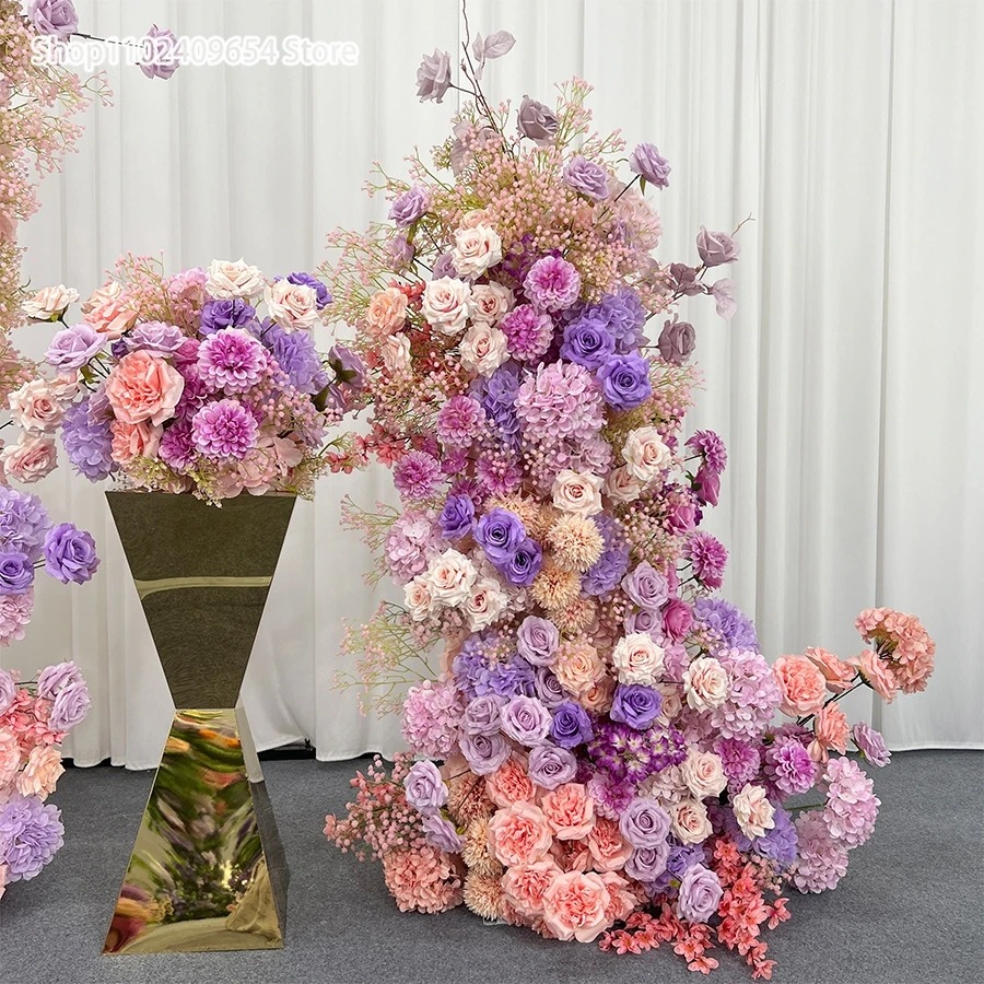 PURPLE Pink Rose Baby's Breath Wedding KT Board Decor Floral Row Arrangement Event Stage Supplies Photo Props Window Display