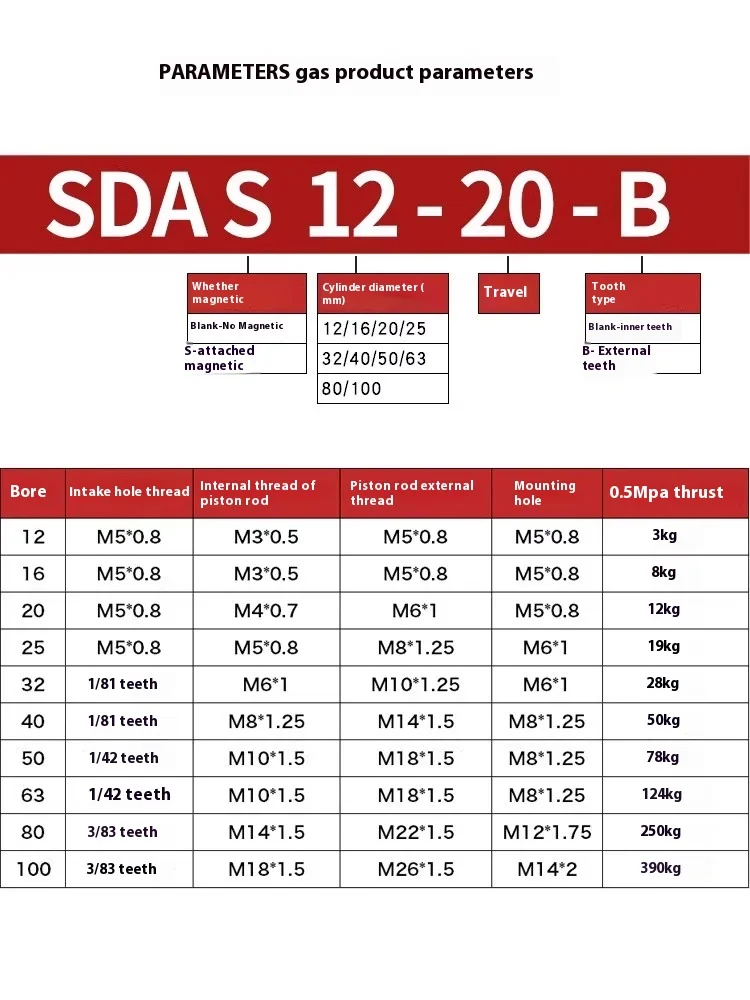 Xingchen small pneumatic SDAS50/63/80/100 * 25 * 50 * 75 * 100B external teeth thin cylinder with thread