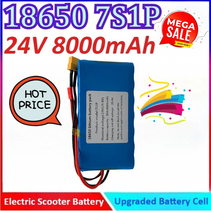 New 24V 8000mAh 18650 7S1P Electric Scooter Battery High Quality General-purpose Rechargeable Battery for Scooter, Toy Bicycle