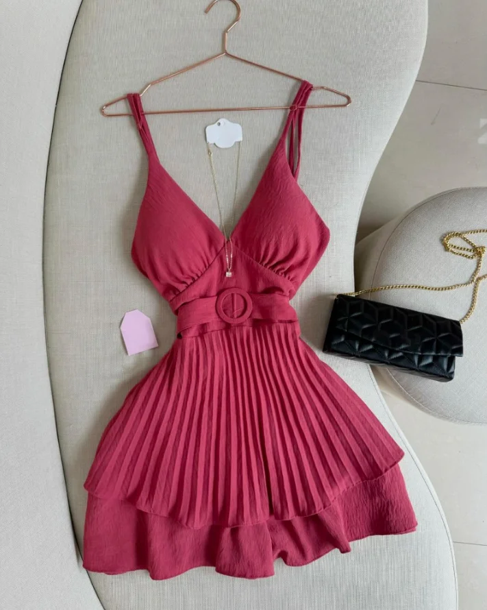 V-Neck Slim Shoulder Strap Lace Up Detail Jumpsuit Casual A-Line Ruffle Edge Decoration Layered High Waist Slim Fit Jumpsuit