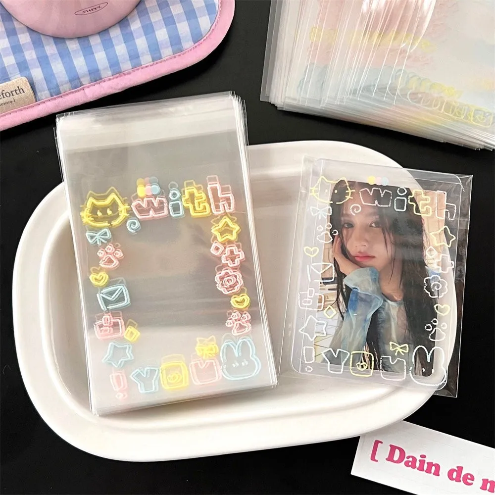 50pcs Graffiti Kitten Self Shining Adhesive Bag Sleeves Protectors  OPP Packaging For Star Mini Photo Cards Sealing Gift