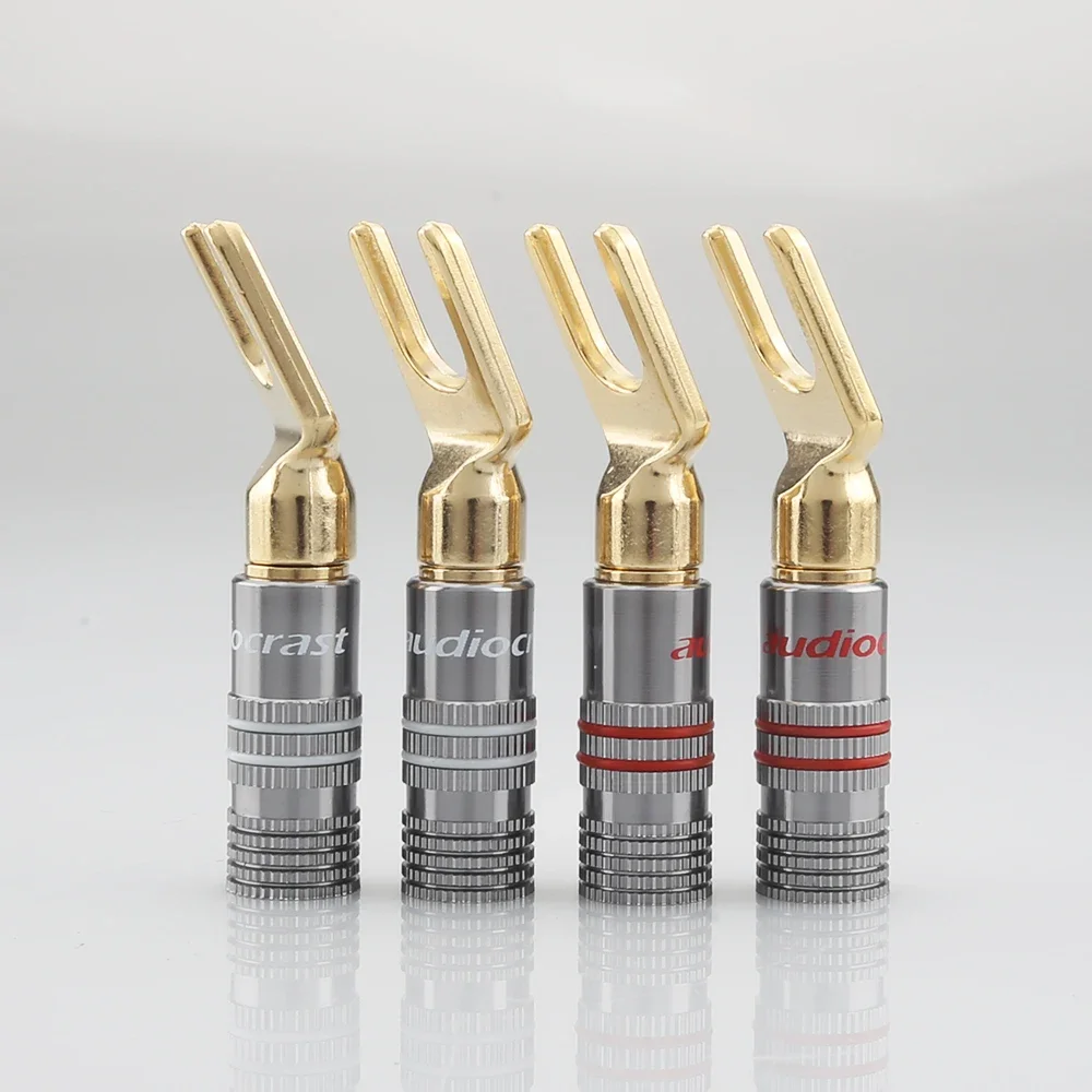 New Audiocarst BY839G Brass Gold-Plated spade plug Terminal Connector speaker cable Extension adapter Y plug Speaker Cable