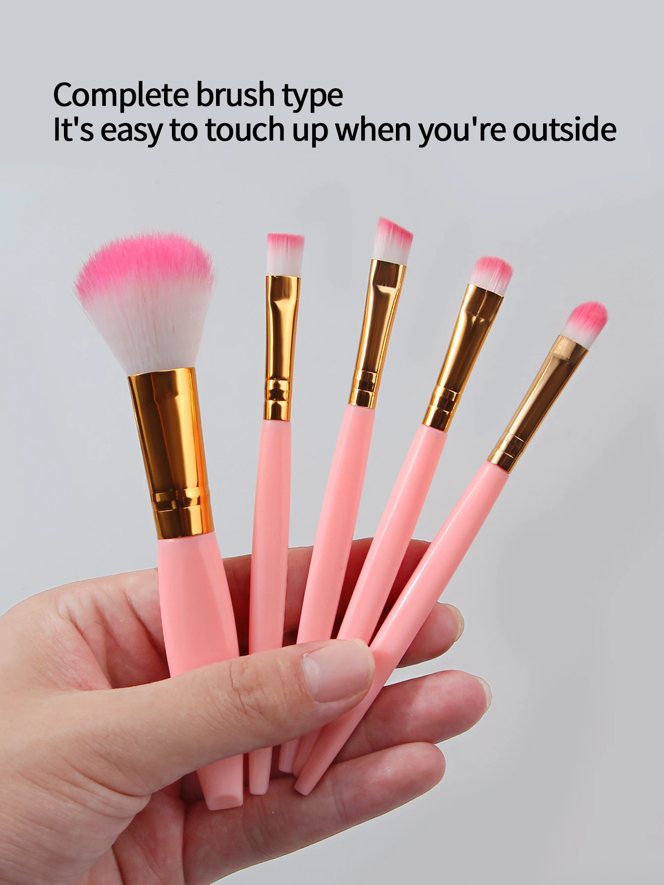 5 pçs mini conjunto de escova de maquiagem de viagem com caixa de armazenamento de espelho, escova de blush de cerdas macias, pincel de sombra, pincel labial e pincel corretivo