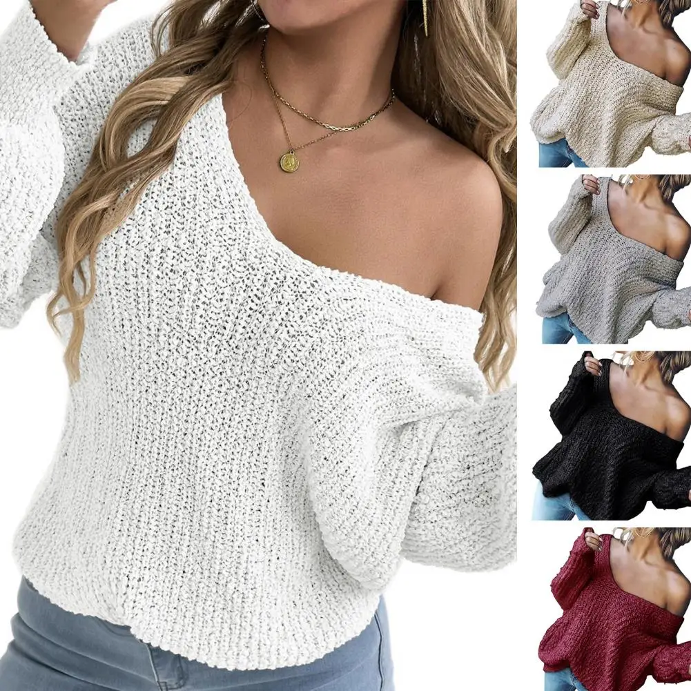 

Autumn Winter Casual Hollow Out Sweater For Women Slash Neck Off Shoulder Pullover Sweaters Fashion Long Sleeve Knitted Tops