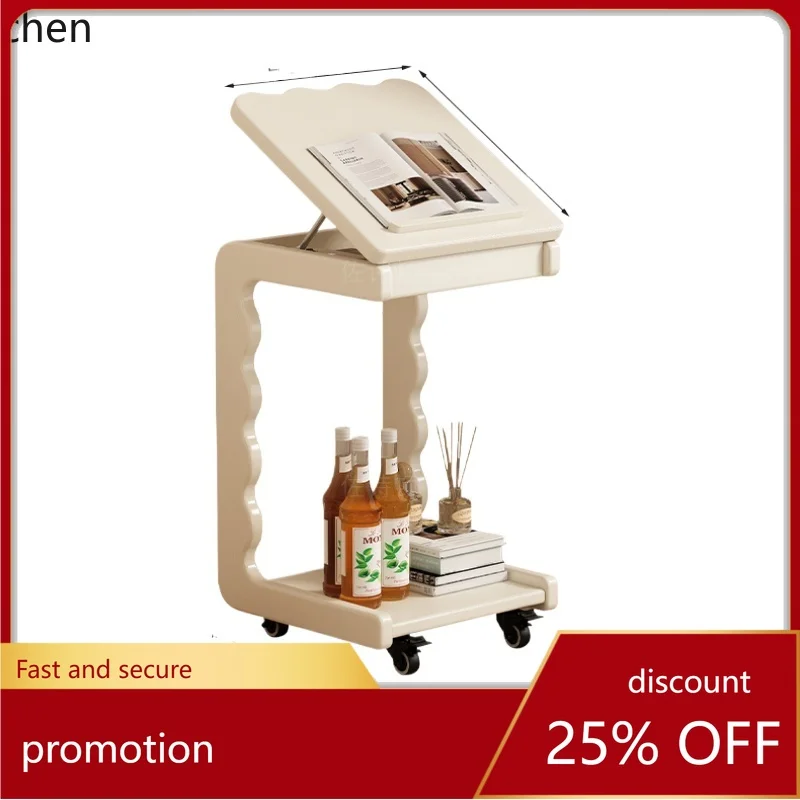 HT solid wood folding edge C-shaped flip corner mobile sofa side table living room trolley