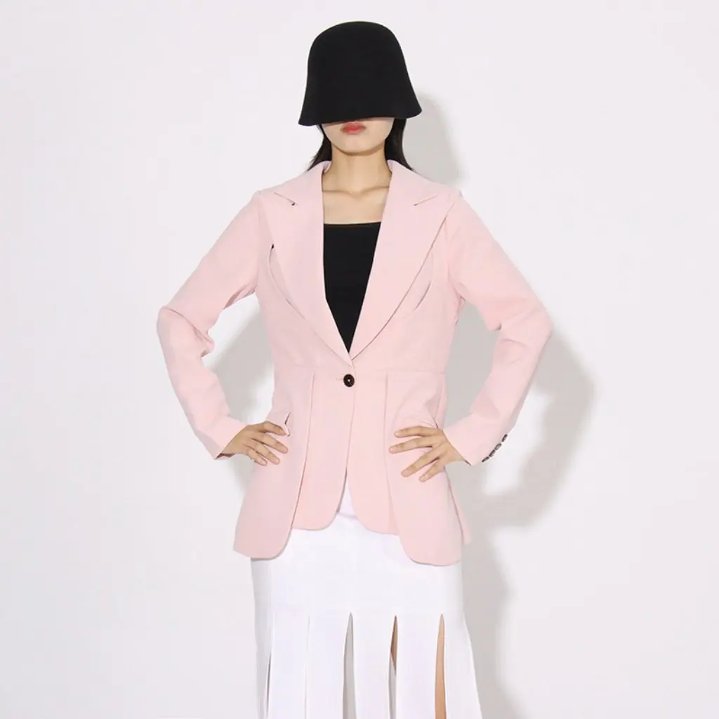 

Women's Elegant Asymmetrical Waist Jacket European American High-End Style Cut out Splicing Design Trendy Autumn New Arrivals
