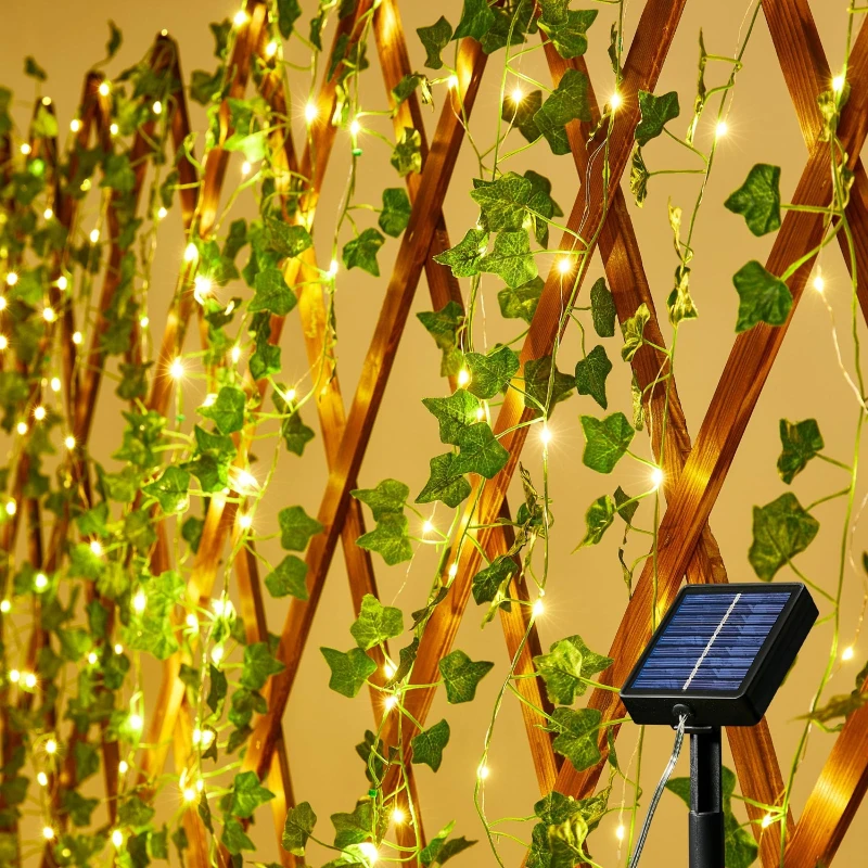 

Solar String Lights Outdoor Warm White Solar String Lights 8 Modes Waterproof Fairy Leaf Lights for Patio Garden Party Wedding
