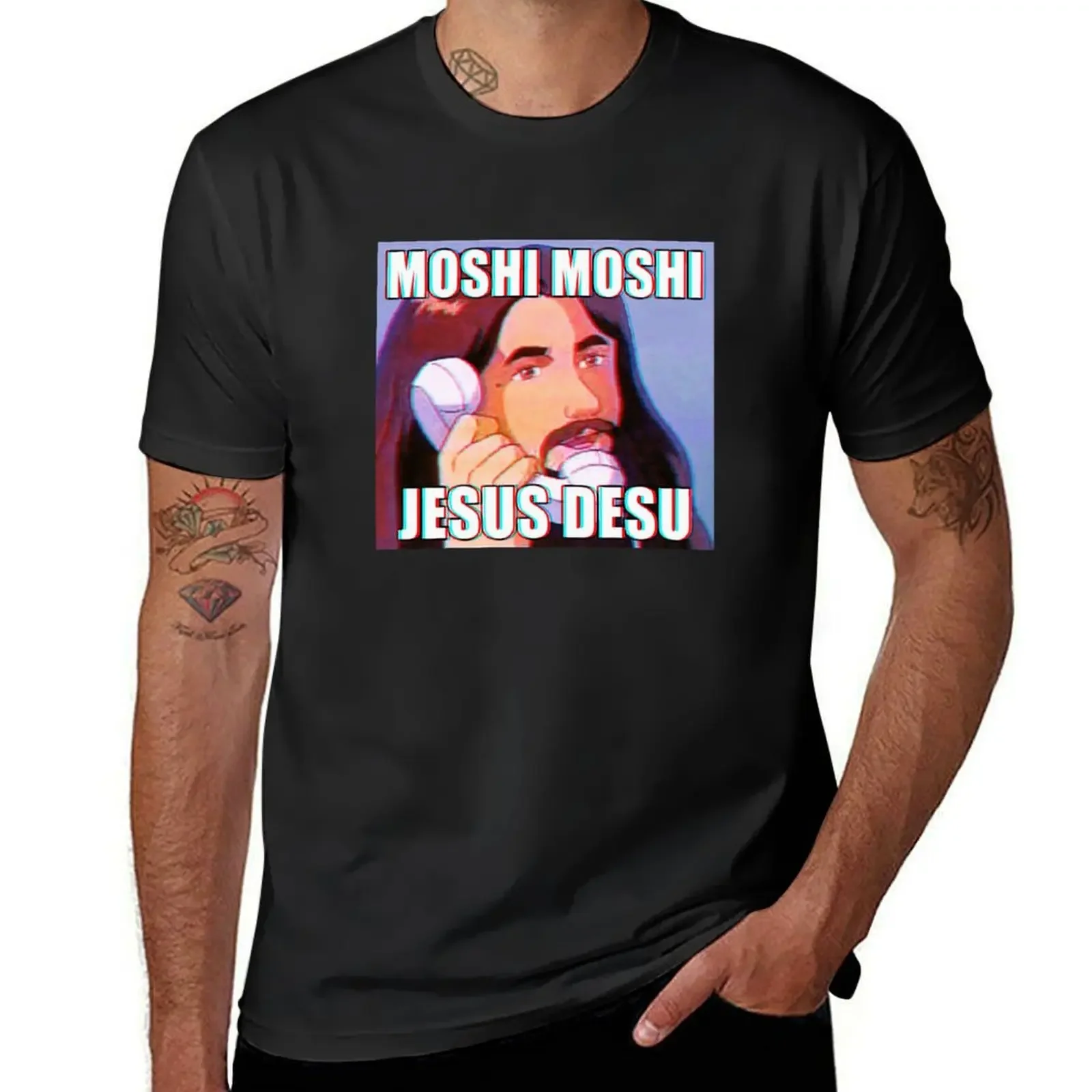 MOSHI MOSHI, JESUS DESU T-Shirt oversized graphic tee cute tops vintage clothes slim fit t shirts for men