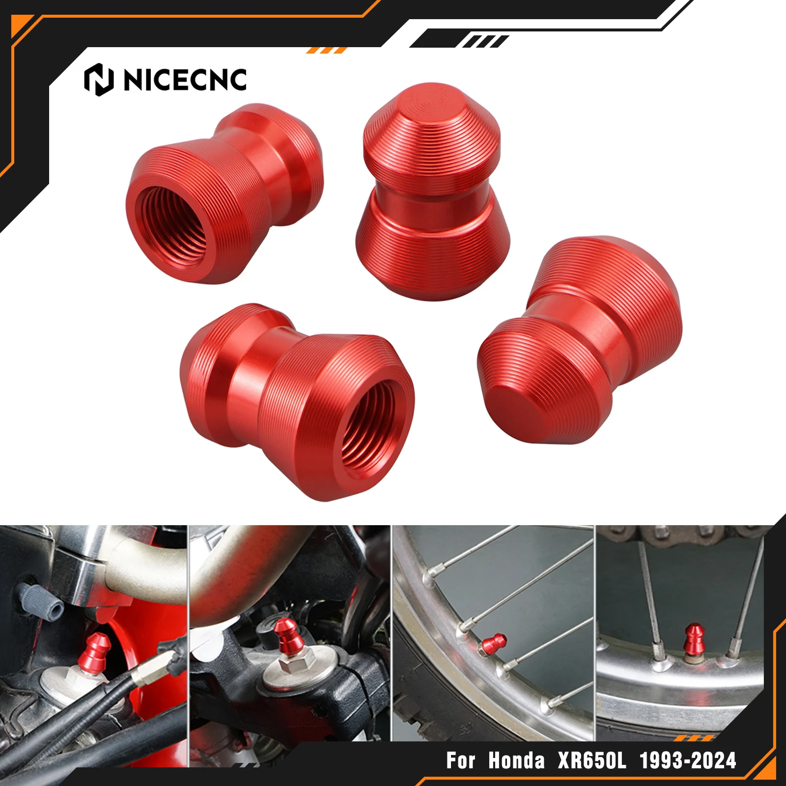 NICECNC For Honda XR650L XR 650L 650 L 1993-2025 2024 2023 Tire Stem Caps Valve + Front Fork Caps Valve 6061-T6 Billet Aluminum