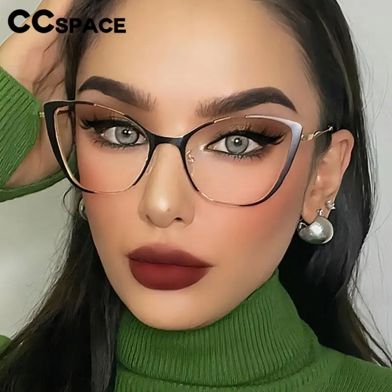 56802 Women Retro Metal Optical Spectacle Frame Fashion Cat Eye Spring Hinge Prescription Glasses Anti Blue Computer Glasses