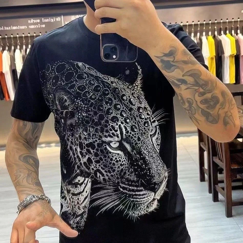 European 2024 Summer New Personalized Print Slim Fit Short Sleeve Round Neck Fashion T-Shirt Half Sleeve Top