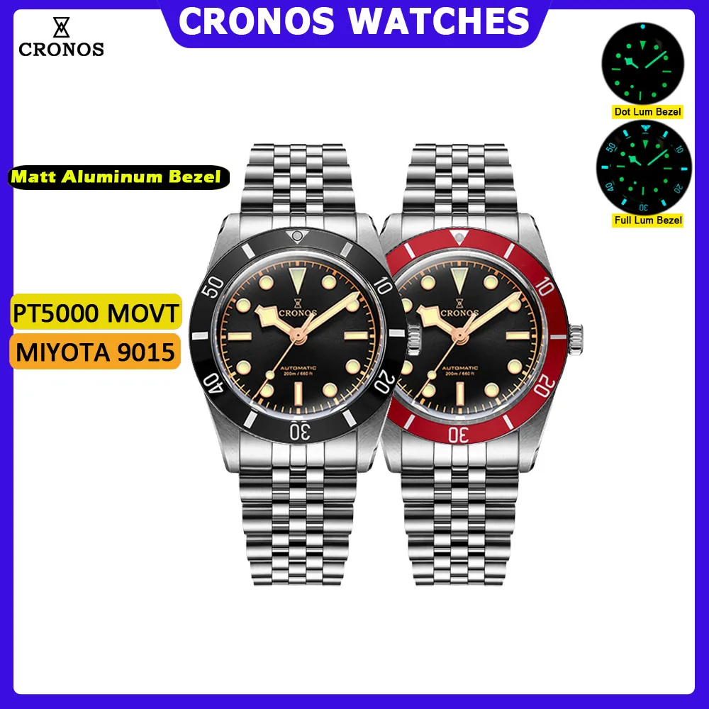 Cronos Luxury Men Watch 39mm Diver BB54 Vintage Automatic Wristwatches Female End Links Sapphire 20 Bar L6052M NEW