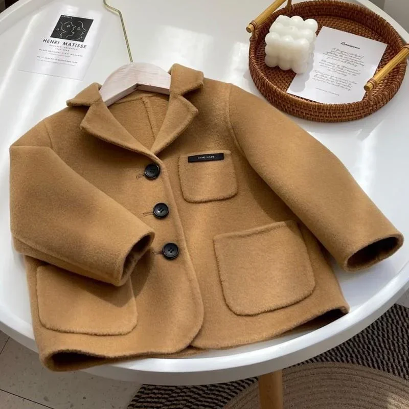 Girls Wool Coat Jacket Outerwear 2022 Classic Thicken Velvet Winter Autumn Cotton Plus Size Windproof Children's Clothing