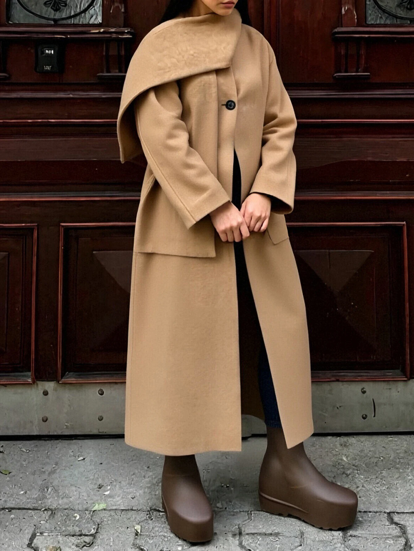 معطف نسائي شتوي أنيق بأكمام طويلة، أنيق مفتوح من الأمام، مريح في الشارع، نمط يومي