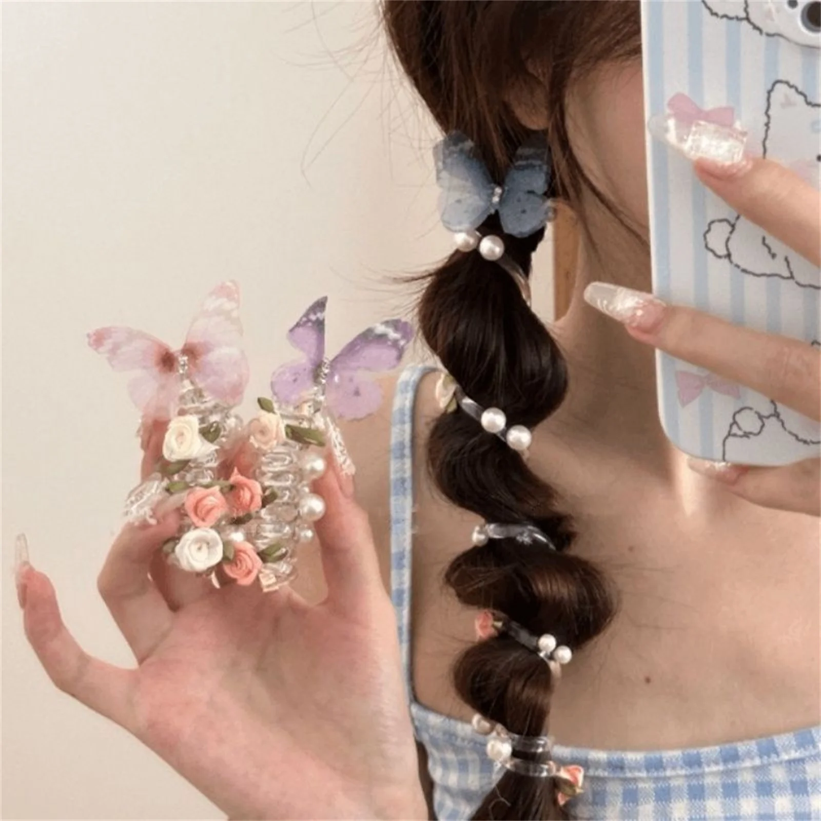 Sweet Telephone Cord Hair Ties for Women Girls Hair Accessories for Ponytail Bun No Slip Elastic Hair Bands