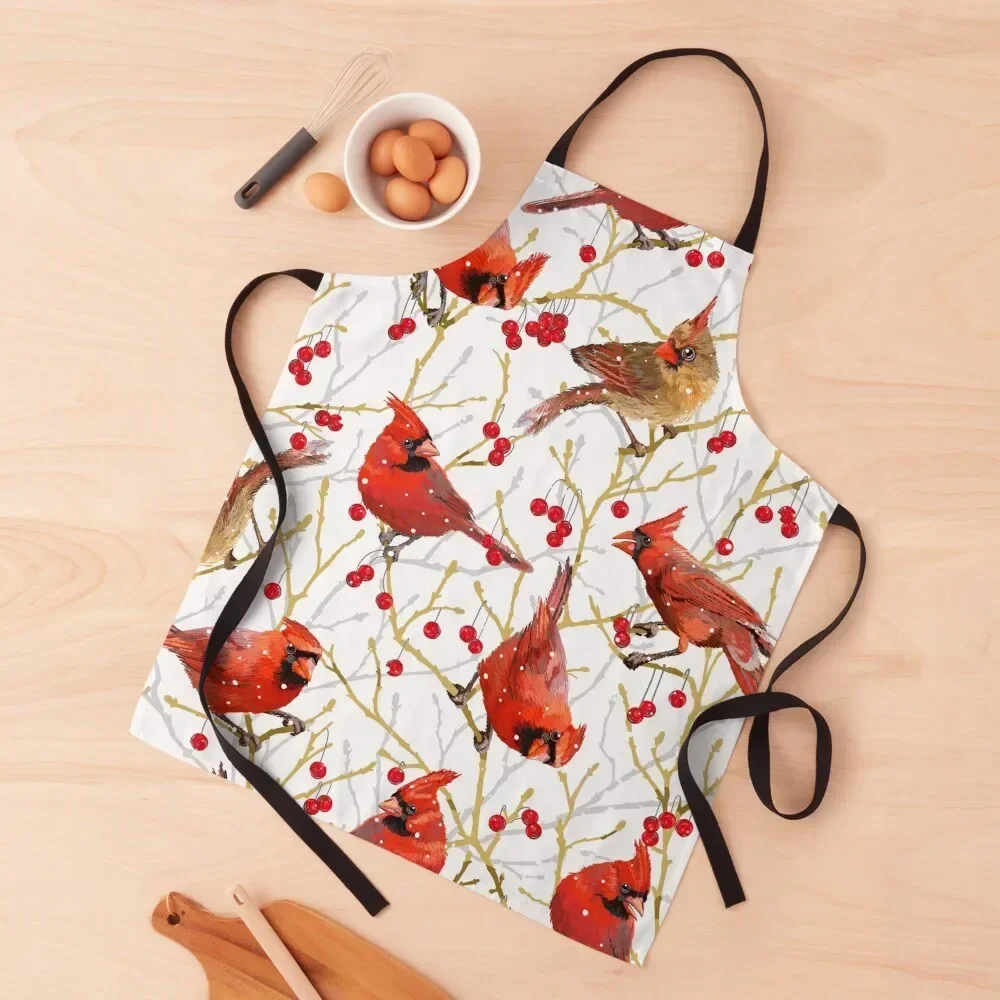 

Winter Cardinals | White Apron Waterproof Goods For Home And Kitchen For Hairdresser Chef Uniform Women Apron