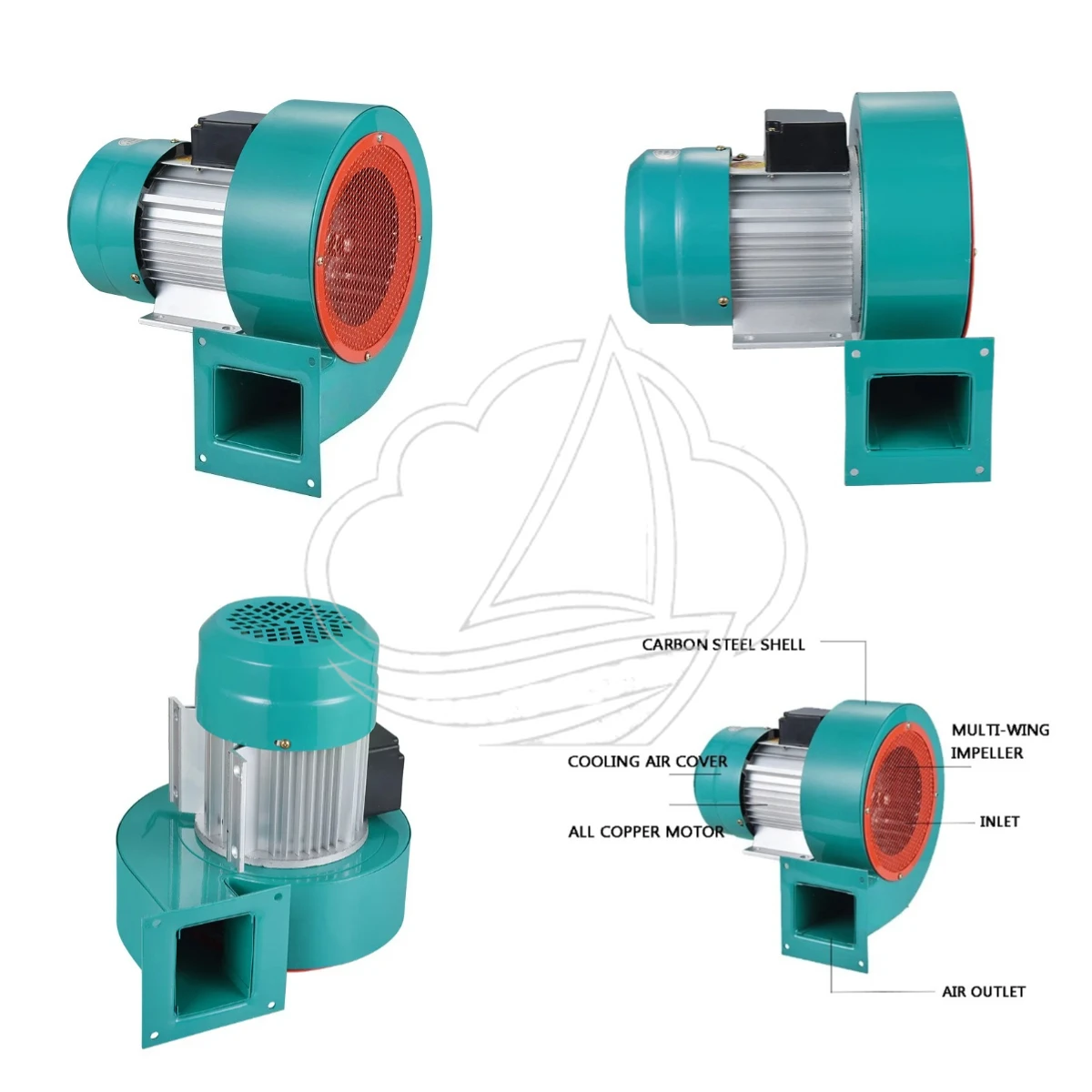 Industrial Centrifugal Blower, 380V High Temp Resistant Multi-wing Fan, 250W Induced Draft Ventilation Equipment
