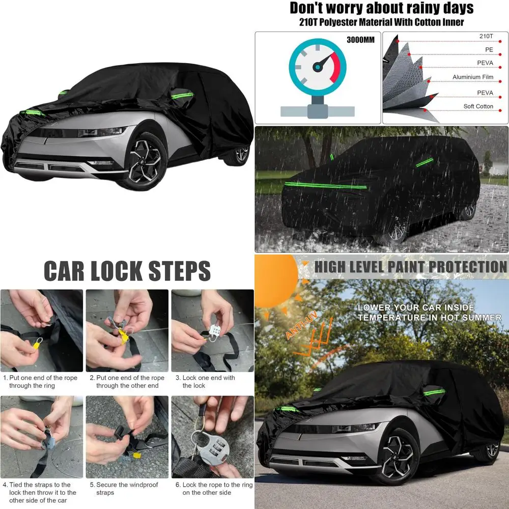 

Universal Waterproof Car Cover for Electric Vehicles, 210T Cotton Lining with Zipper & Charging Port, Protects from Dust, Snow,