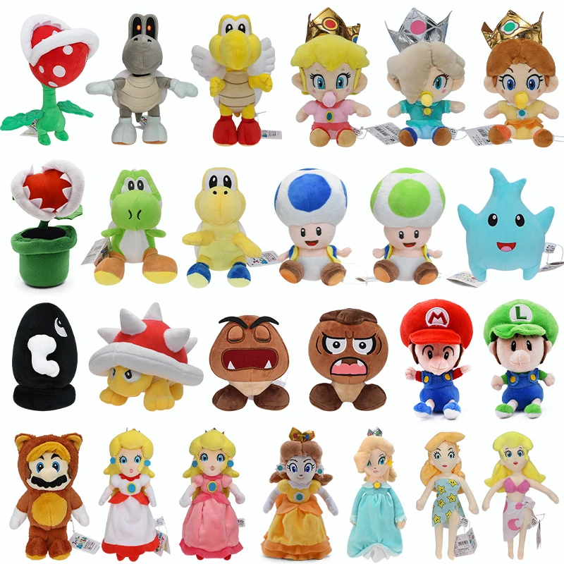 Game Mario Bros Plush Doll Anime Cute Princess Peach Koopa Troopa  Piranha Plants Boo Kamek Goomba Toad Waluigi Stuffed Toy Gift