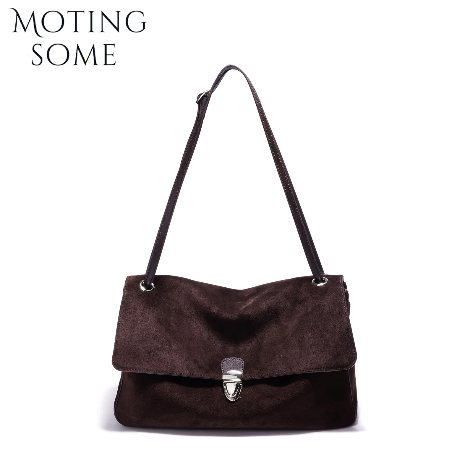MOTINGSOME Suede Leather Bag Woman 2026 Autumn and Winter Retro Classic Shoulder Briefcase Messenger Bag Large-capacity Purse