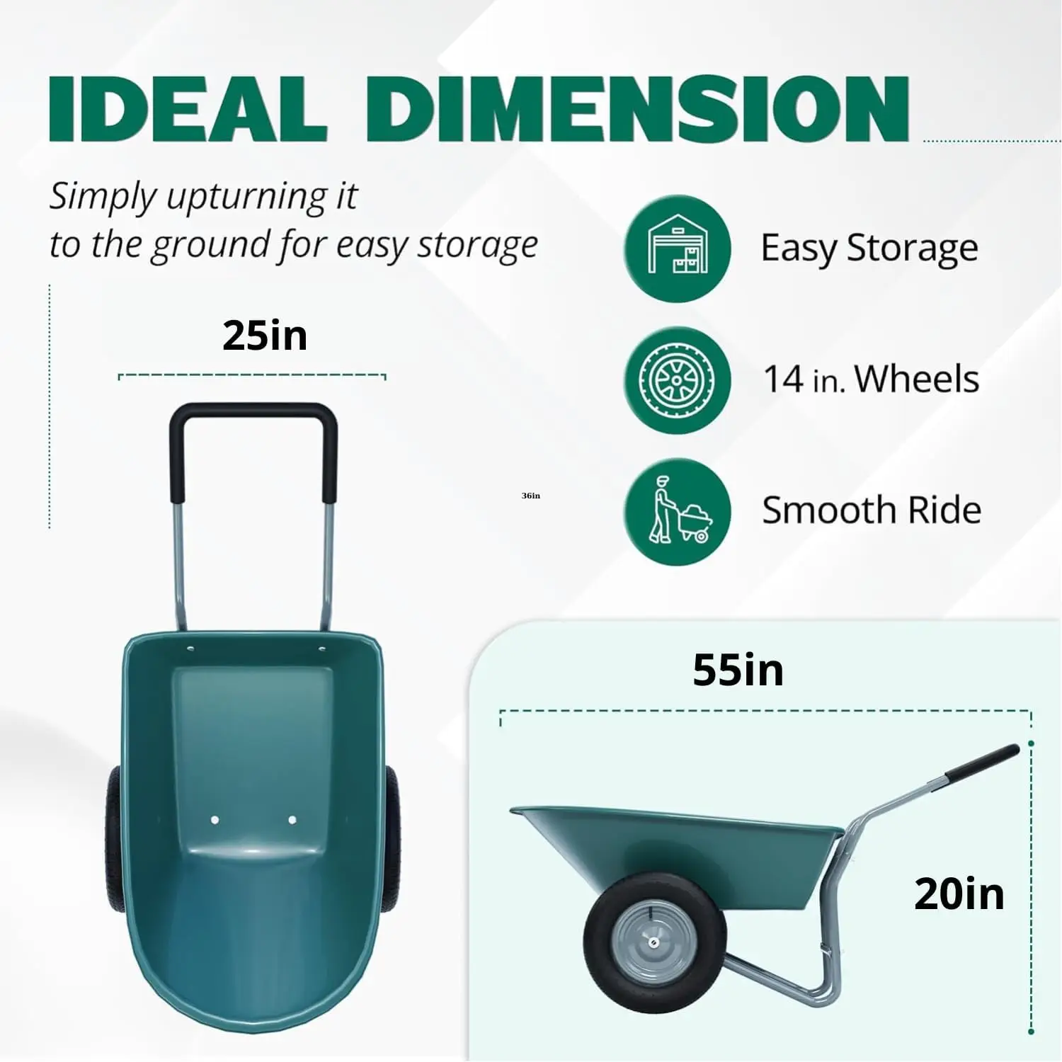 2 Wheel Wheelbarrow, 330 Pounds Capacity Yard Cart with Padded Handlebar, 14 Inch Pneumatic Tires for High Stability