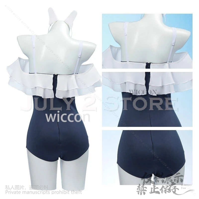 الأزرق الأرشيف تأثيري Tsukiyuki مياكو أنيمي زي مثير الصيف ملابس السباحة Jirai Kei اكسسوارات الباروكات السباحة الزي مثير سيدة البدلة