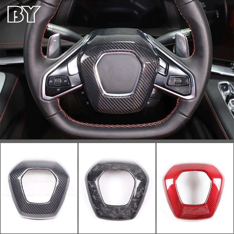 

For Chevrolet Corvette C8 2020-2023 Interior Accessories Real Carbon Fiber Car Steering Wheel Frame Cover Trim Stickers