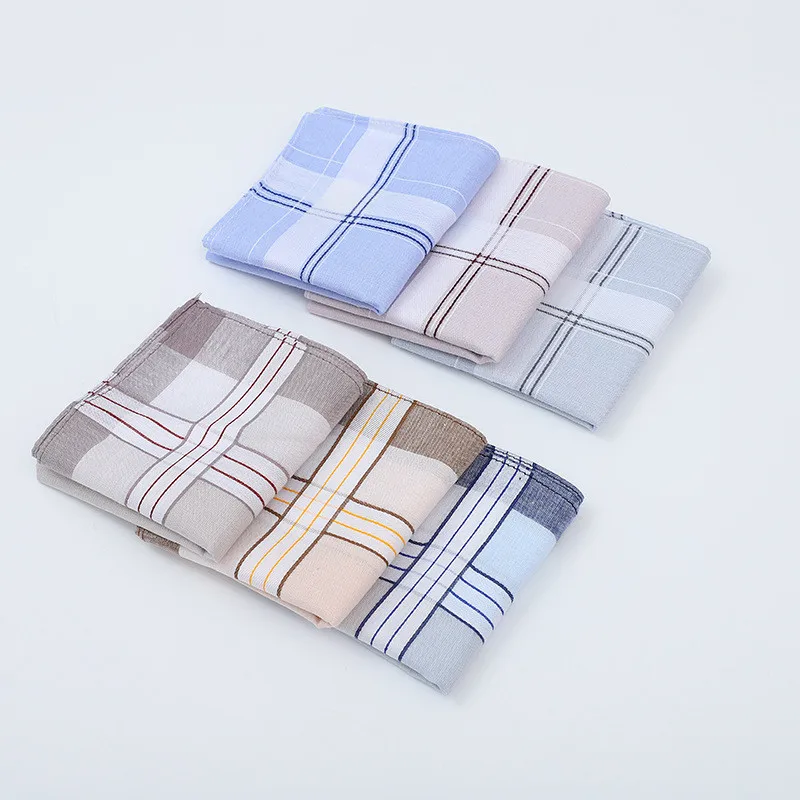 3Pcs 40x40cm 100% Cotton Men Checkered Striped Sweat Absorption Wiping Handkerchief