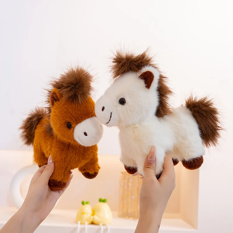 

Happy Long Hair Little Horse Plush Toys Handmade Standing Lifelike Horse Doll Pretty Desktop Pets Car Interior Nice Gift