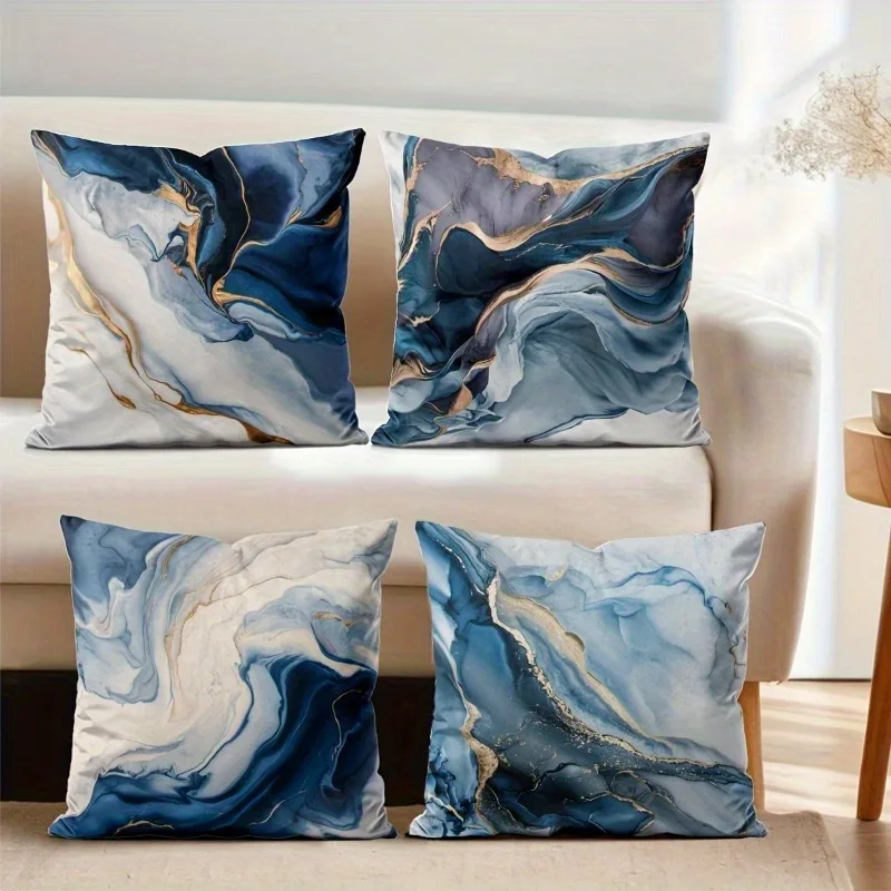 

Blue Marble Swirl Throw Pillow Covers - Artistic Decor for Modern Sofa & Living Space