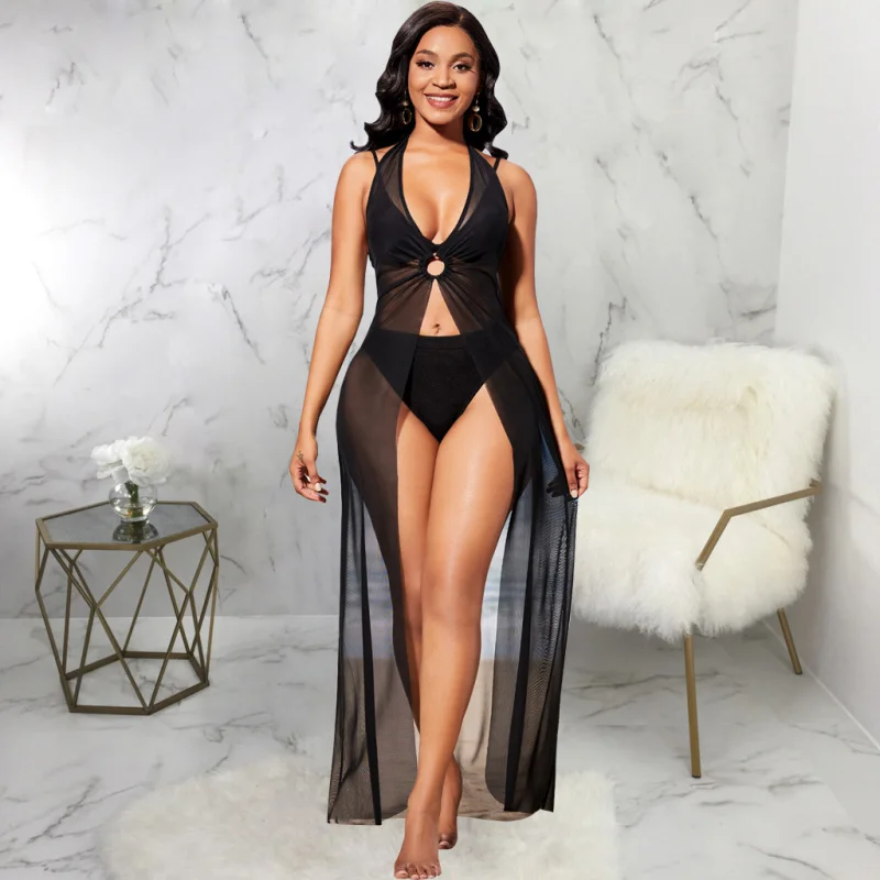 ชุดเดรสตาข่ายโปร่งใสยืดหยุ่นสูงสำหรับผู้หญิง แบรนด์ Platform เหมาะสำหรับวันพักผ่อนที่ชายหาด