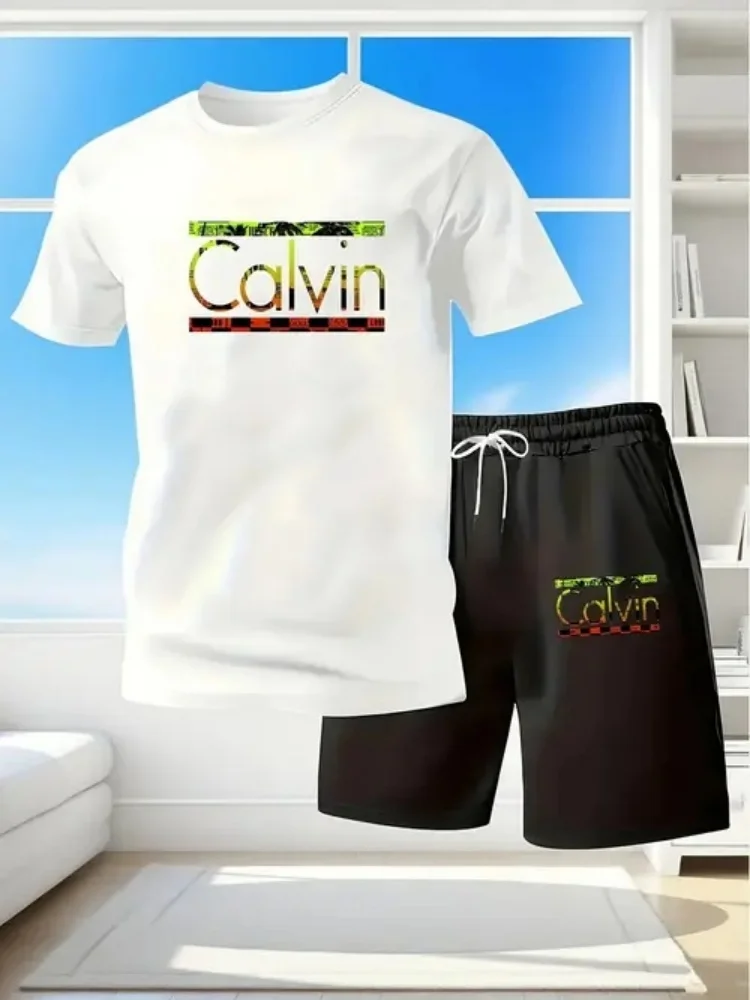 

Men Clothing Suit Jogger 2 Piece Sets Outfit Mark Men's Tracksuit Printed Summer Short Trousers Short Sleeve Men T Shirt