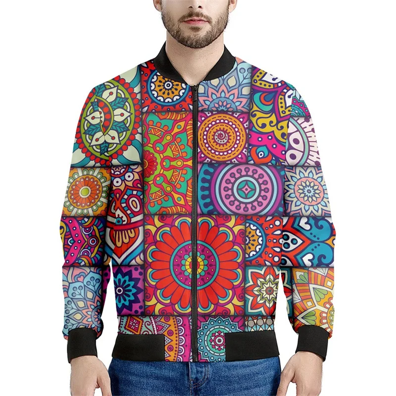 Vintage Bohemian 3d Printed Jacket For Men Women Flower Pattern Sweatshirts Tops Long Sleeves Zipper Bomber Coats Male Clothes