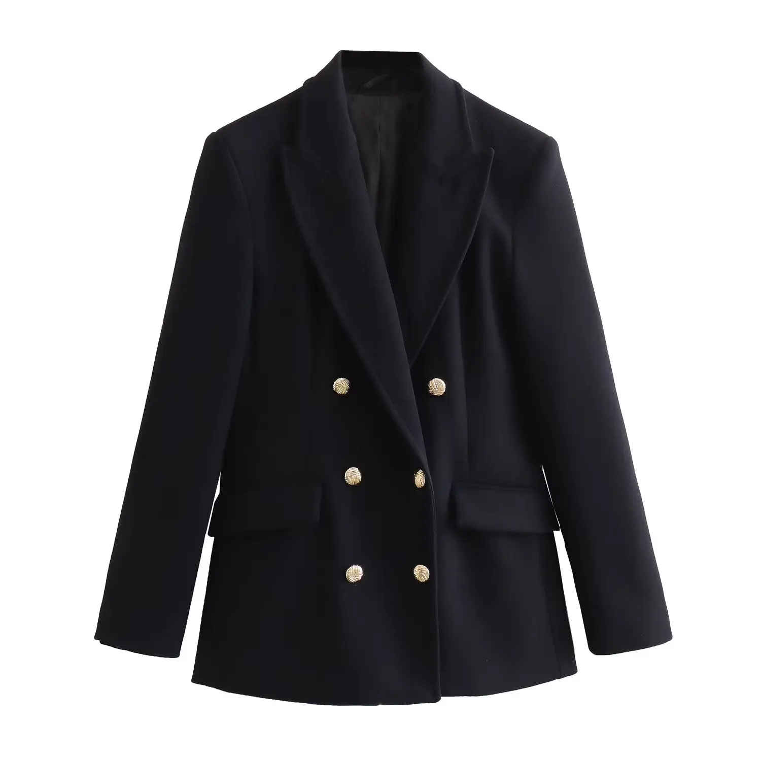 Dave&Di French Fashion Elegant Navy Blue Blazer Women\'s Retro  Breasted Woolen Double Casual Winter Suit jJacket Ladies