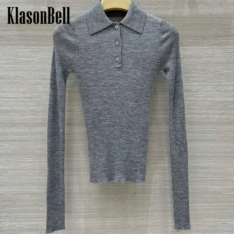 10.11 KlasonBell Letter Embroidery Turn-down Collar Button Pullover Knitwear Soft Comfortable Silk Cashmere Knit Sweater