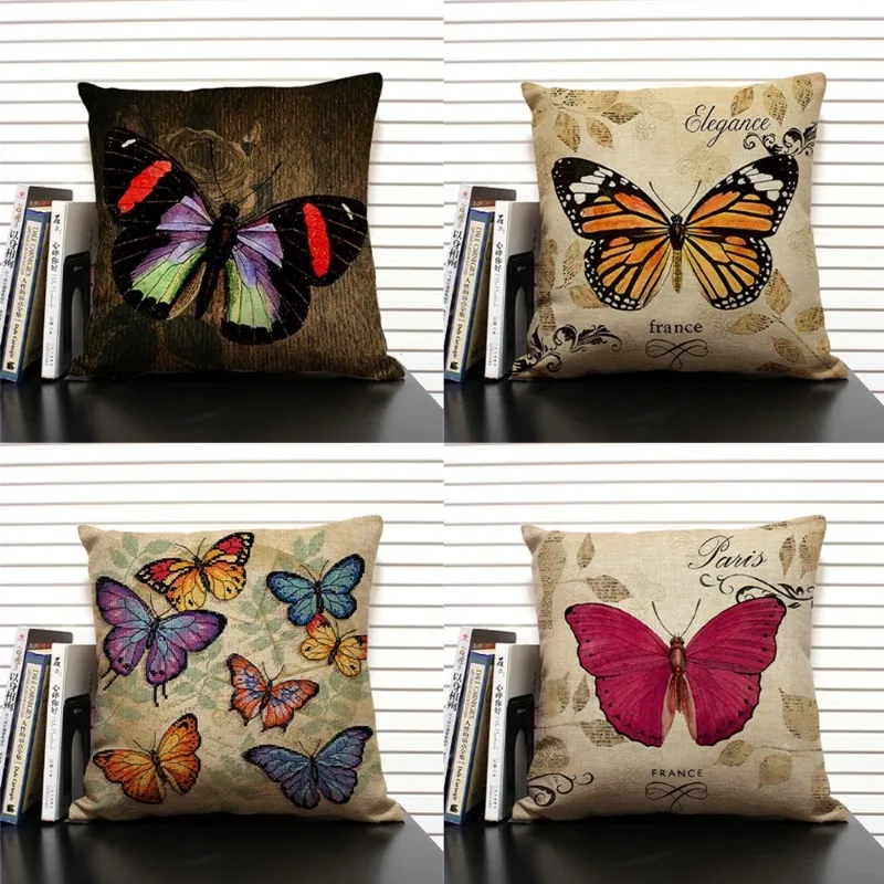 Butterfly Pattern Linen Cushion Cover Sofa Pillowcase Home Decoration Pillow Cover Throw Pillow Case Is Common In All Seasons