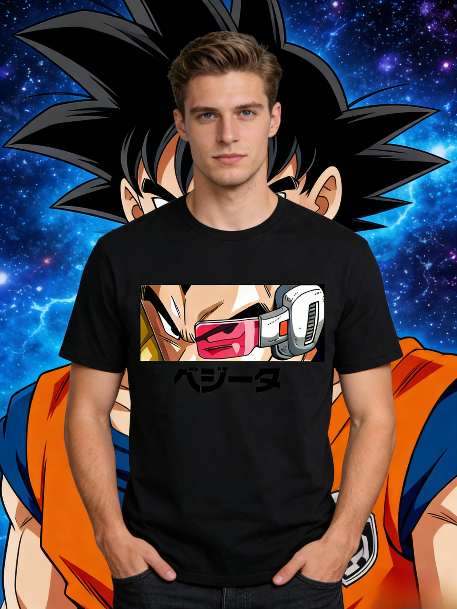 2026 Sommer Dragon Ball Vegeta Scouter Vintage Anime T-Shirt Herren Reine Baumwolle Lässiges Lockeres Sport-Alltags-Oberteil