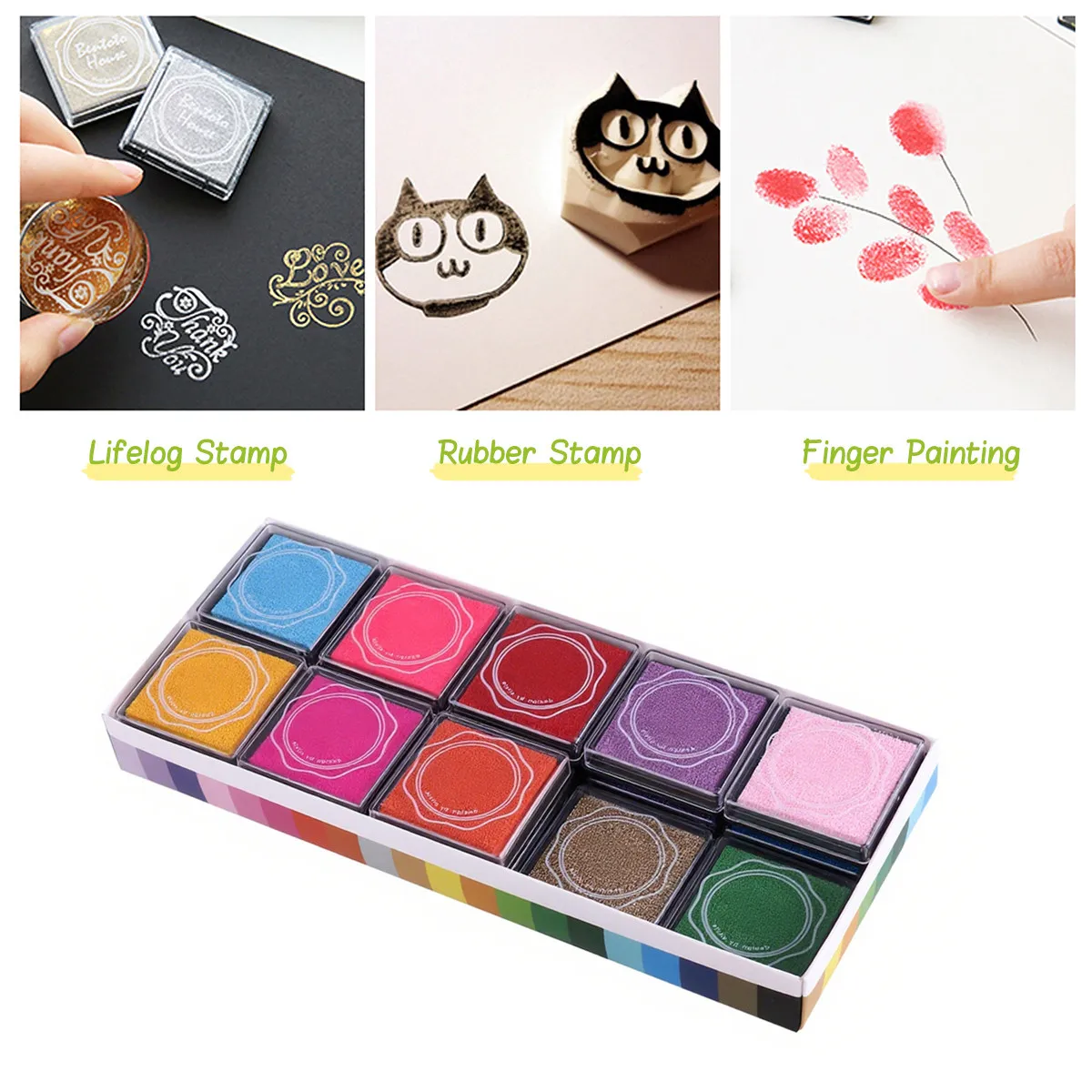 20Pcs Vibrant Water-Based Ink Pad Set 20 Colors Large Capacity Quick-Dry Cleanable Individual Plastic Boxes Stamp Pads for DIY