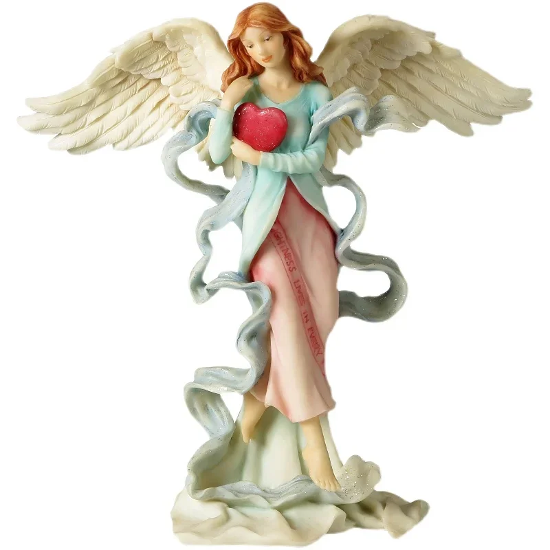 Resin Angel Figurine Angel Hug Heart Sculpture European-style Resin Angel Statue for Home & Office Decoration Birthday Gift