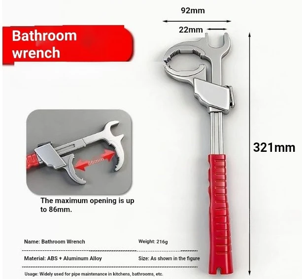 Sink Disassembly and Assembly Tools, Movable Wrench，Multifunctional Large Opening Aluminum Alloy Bathroom Wrench