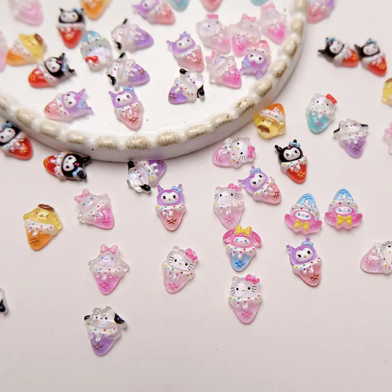 50 Stücke Gemischt Kawaii Eis Hallo Kitty Nagel Charms Harz Cartoon Kuromi Melody Nail art Dekoration Sommer Maniküre Strass