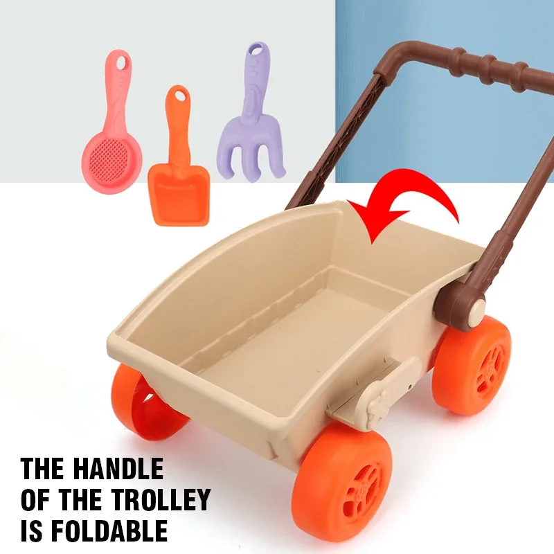 23PC Beach Trolley Handcart Set Digging Shovel Portable Castle Sand Playing Tools Kids Toys Sand Mold Play Water Outdoor Game