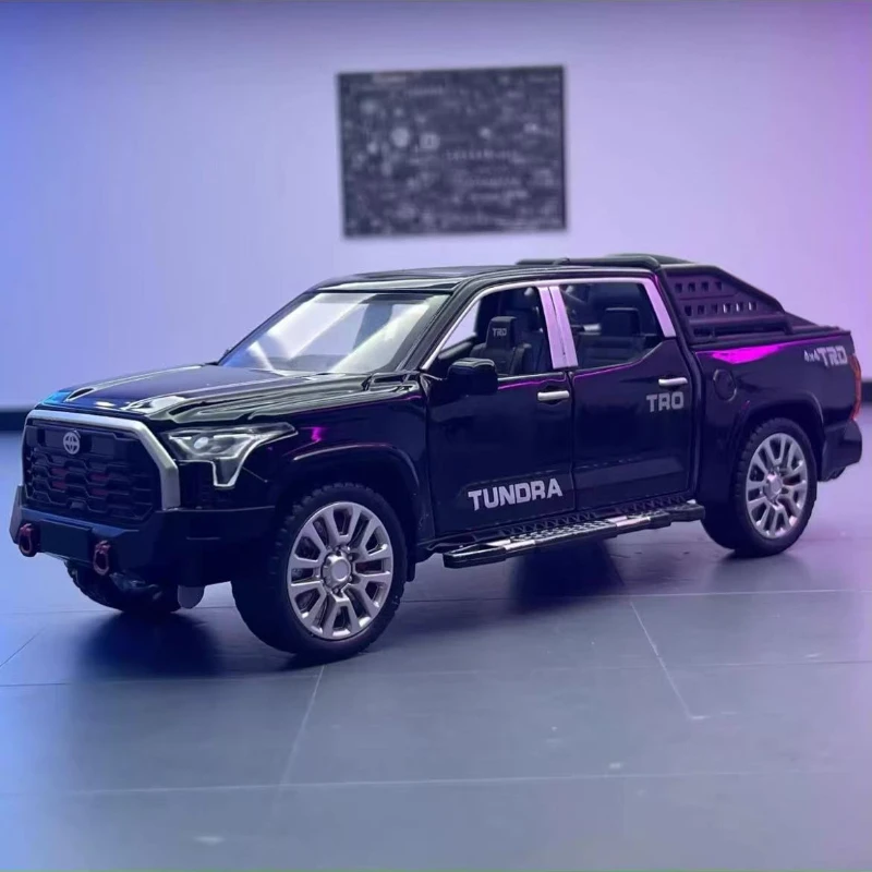 

1:32 Toyota Tundra, легкосплавный автомобиль, литье под давлением и игрушечный транспорт, модель автомобиля, звук и свет, автомобиль с откатом, игрушки для детей, подарки