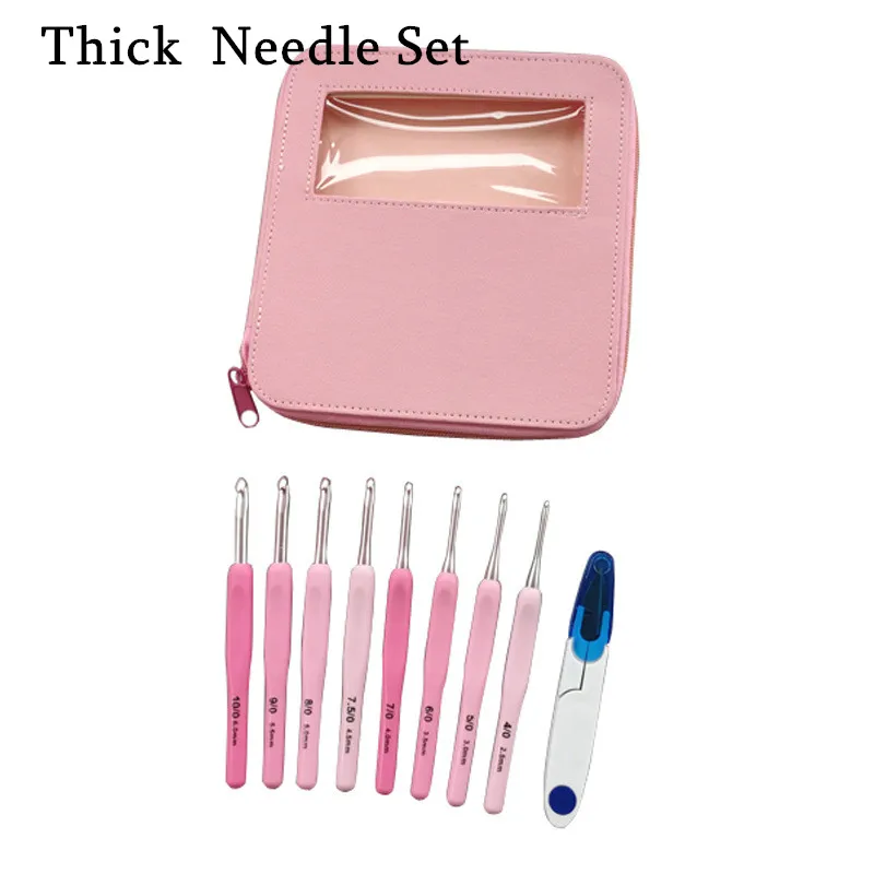 9pcs/set Handle Pink Crochet Hook Set Aluminum 1.0-10mm Knitting Needles Weave Craft Yarn Crochet Medium Roving Sewing Tools kit